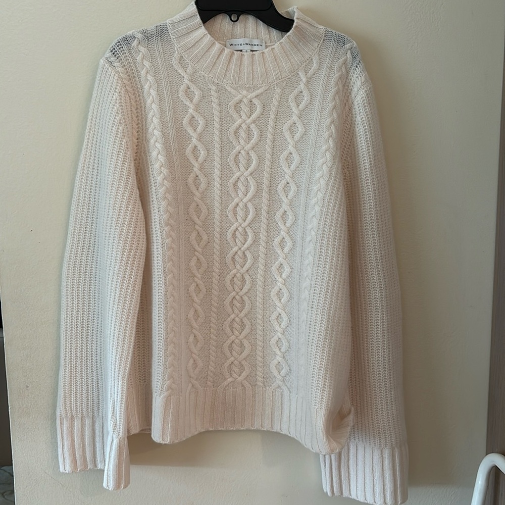 White + Warren Cream Cable Knit Sweater
